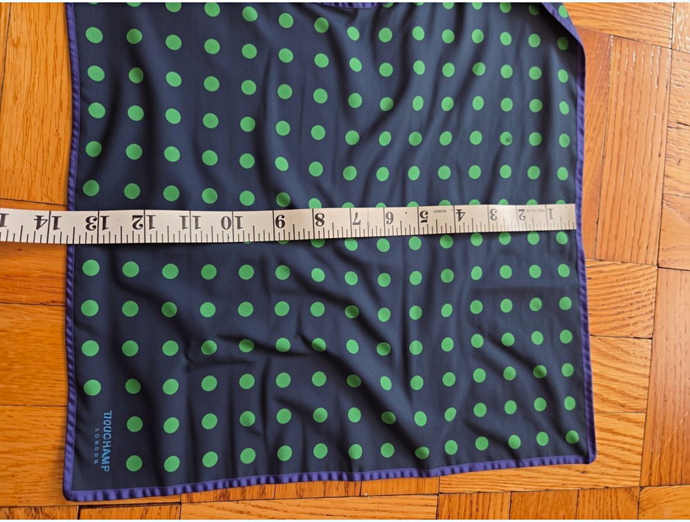 Duchamp London Men's Silk Pocket Square Polka Dot Pattern Navy/Green